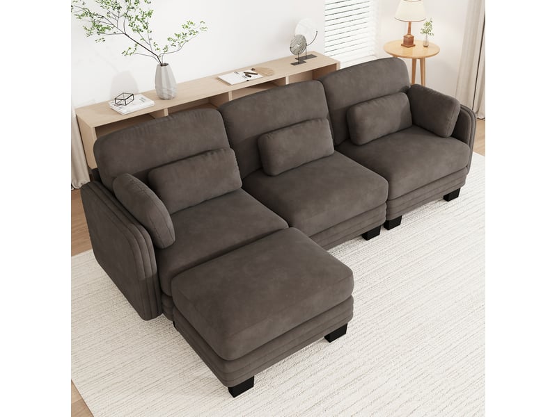  Canapé d’angle modulable tcqpz 3 places avec ottomane 253 x 143 x 88 cm chenille marron  - Conforama E