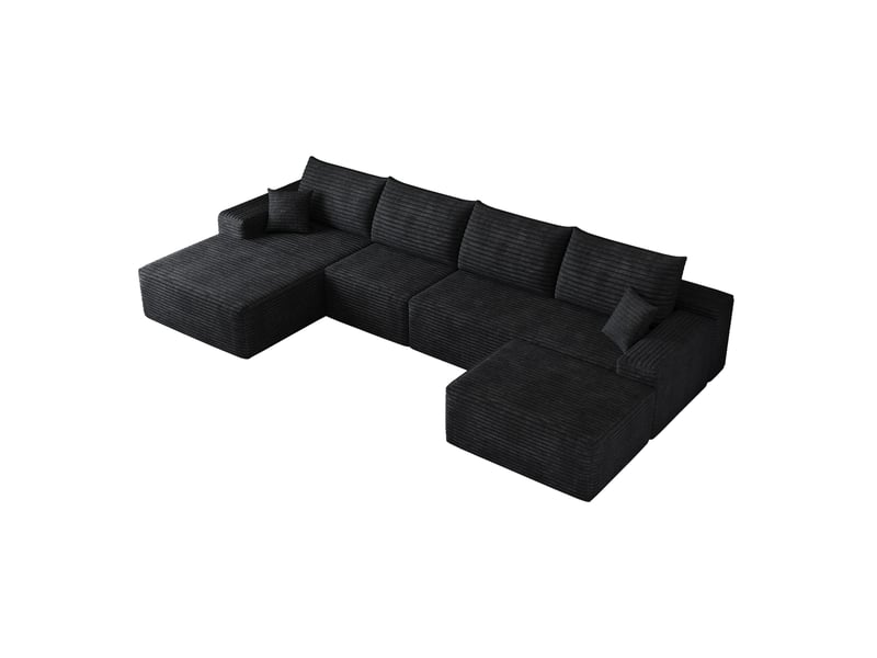  Canapé d’angle panoramique 5 places 340 cm en velours côtelé noir, mousse  - Conforama A