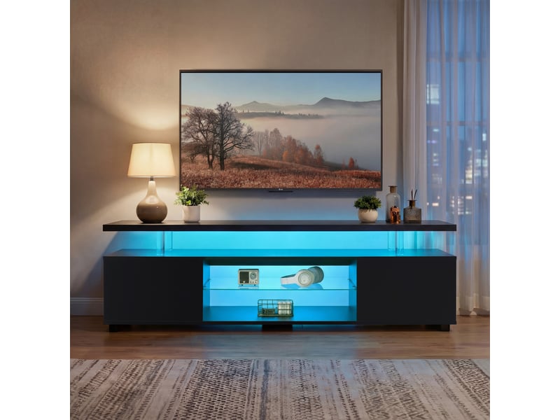  Meuble tv 60 pouces gaming led avec rangement, 130x40x48cm, mdf, noir  - Conforama R