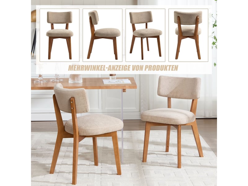  Chaise de cuisine siège en lin rembourré piètement en bois massif tissu de couleur kaki style moderne du milieu du siècle  - Conforama D