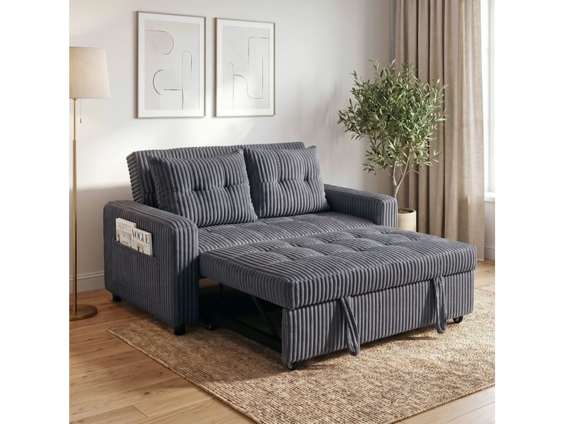  Canapé-lit 2 places 190x126 cm convertible en velours côtelé gris foncé sans matelas  - Conforama B