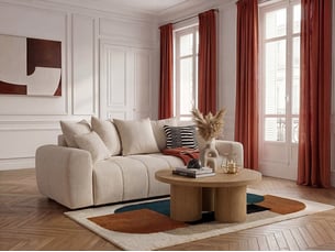 Canapé droit convertible <strong>BOBOCHIC</strong> <strong>ROXELANE</strong> 3 places Tissu beige avec coffre de rangement