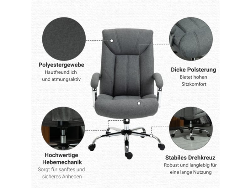  Chaise de bureau ergonomique inclinable avec appui-tête, nylon gris, 65x78x110-118 cm  - Conforama B