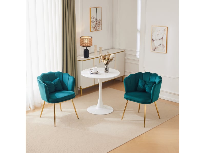  Lot de 2 fauteuils à dossier pétale en velours vert avec pieds en métal doré  - Conforama C