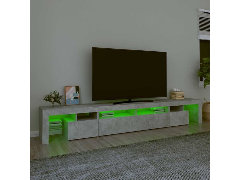  Meuble tv - banc tv - meuble de rangement avec lumières led gris béton 260x36,5x40 cm  - Conforama D