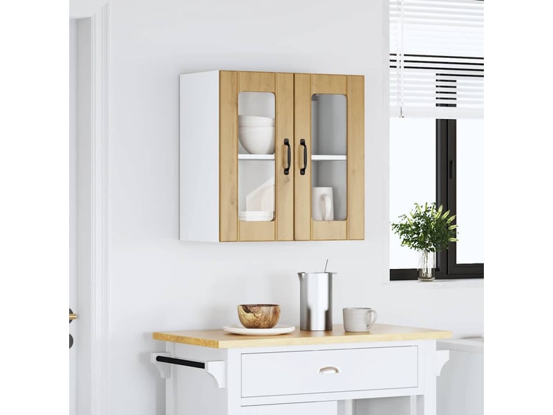  Armoire murale de cuisine avec porte vitrée lucca chêne artisanal bois d'ingénierie  - Conforama C