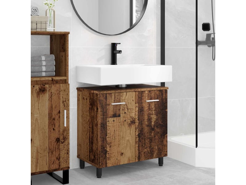 Unité de vanité de salle de bain, meuble de rangement bois ancien 60x35x60 cm shl4155 - Conforama B