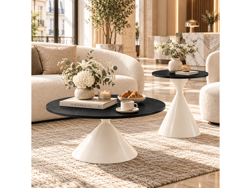  Tables basses gigognes 2 pièces empilables pour salon en métal et mélaminé ø70×40 et ø50×50 cm noir  - Conforama C