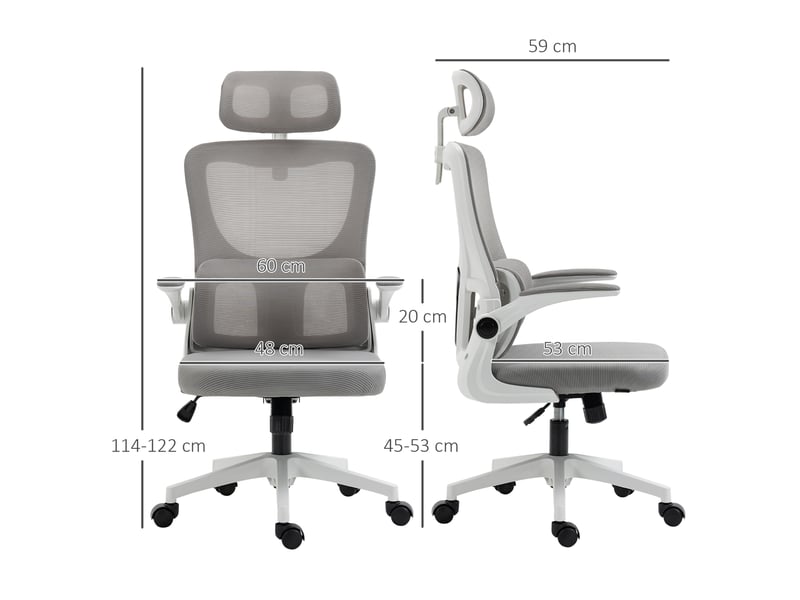  Chaise de bureau ergonomique réglable avec accoudoirs et soutien lombaire - lpospi - dossier inclinable, maille - gris  - Conforama D