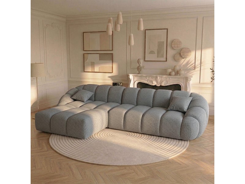 Canapé bulle angle gauche en tissu chenille et bois renforcé gris - serena - morphea - Conforama B