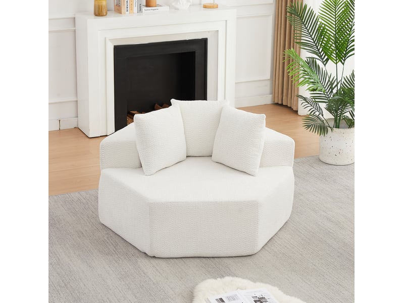  Fauteuil modulable hexagonal avec 3 coussins et assise moelleuse, design polyvalent, en chenille beige  - Conforama C