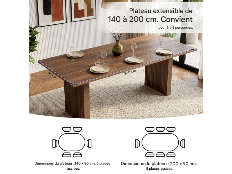 Table à manger extensible en mdf coloris noyer 140-200x90x75 cm - pangivo - Conforama D