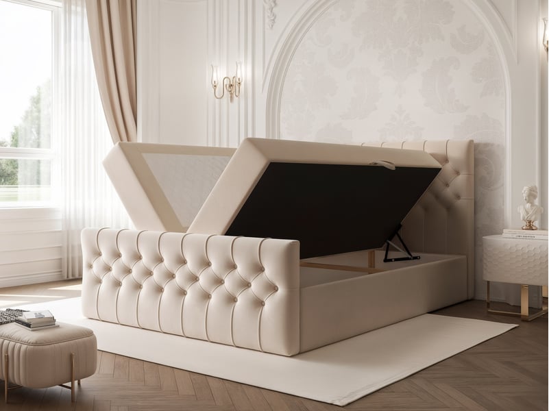  Lit adulte jolie - 120x200 cm - avec matelas à ressorts - coffre de rangement à ouverture latérale - crème JOLIE - Conforama D