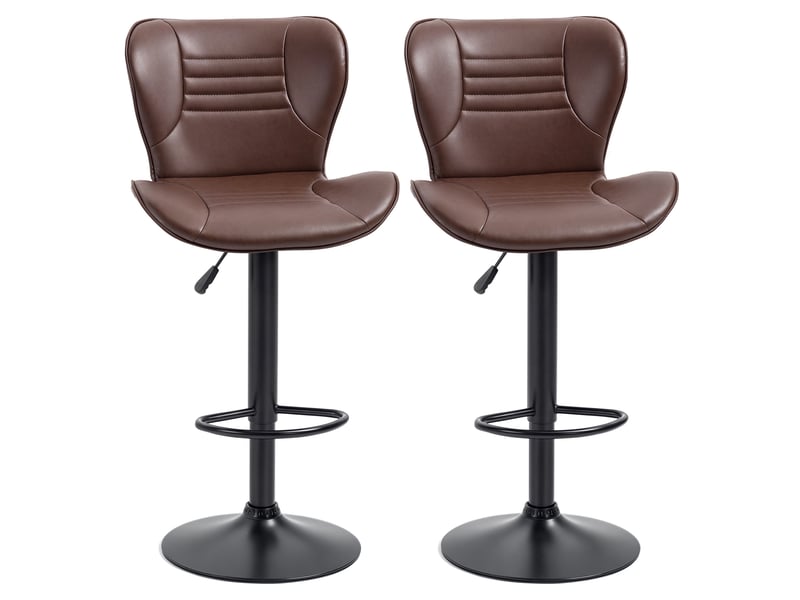  Ensemble de 2 tabourets de bar en similicuir, réglables en hauteur, pivotants, avec dossier et repose-pieds, 46,5 x 54 x 88-108 cm, marron  - Conforama A