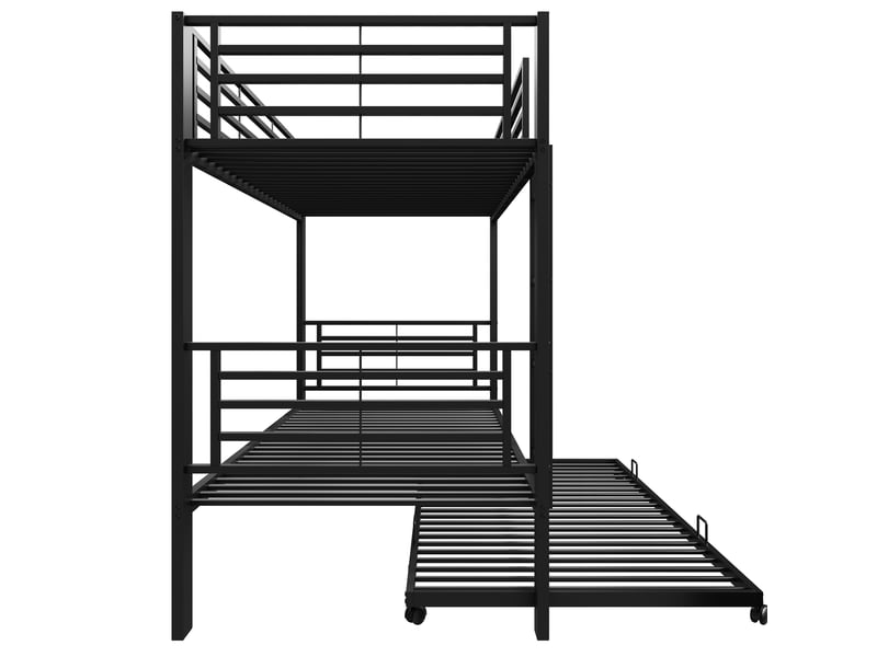  Lit superposé 90x200 certifié en 747 avec lit tiroir, lit enfant en métal avec barrière et échelle, gain de place pour 3 personnes et fratrie, noir  - Conforama A
