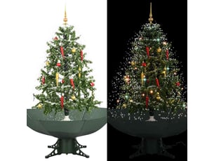 Arbre de noël, sapin de noël neigeux avec base de parapluie vert 140 cm