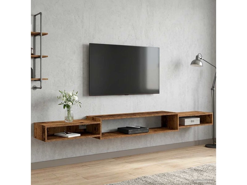  Meuble tv - banc tv - meuble de rangement mural montage mural bois ancien 220 x 28 x 21 cm  - Conforama D