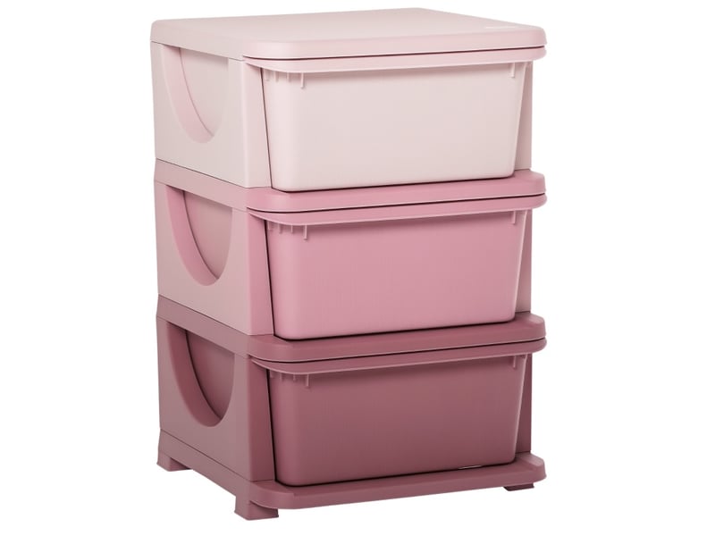 Rangement jouets enfant 37 x 37 x 56,5 cm rose en plastique, 3 bacs amovibles avec poignées - Conforama A