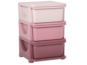 Rangement jouets enfant 37 x 37 x 56,5 cm rose en plastique, 3 bacs amovibles avec poignées