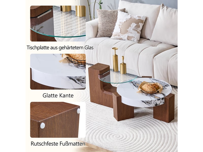  Table basse carré 61×61×30 cm, mdf et verre, blanc et noyer Fay Lum - Conforama D