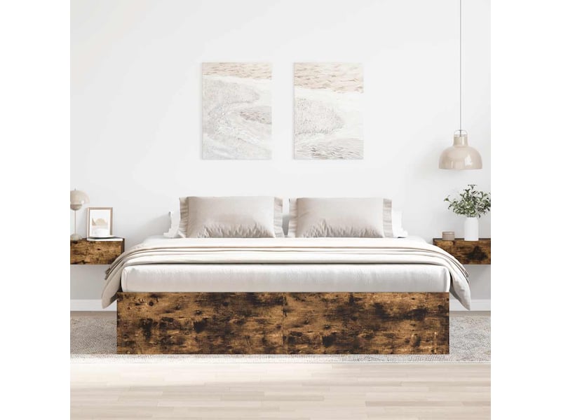  Lit double- lit adulte -  cadre de lit sans matelas chêne fumé 200x200 cm  - Conforama B
