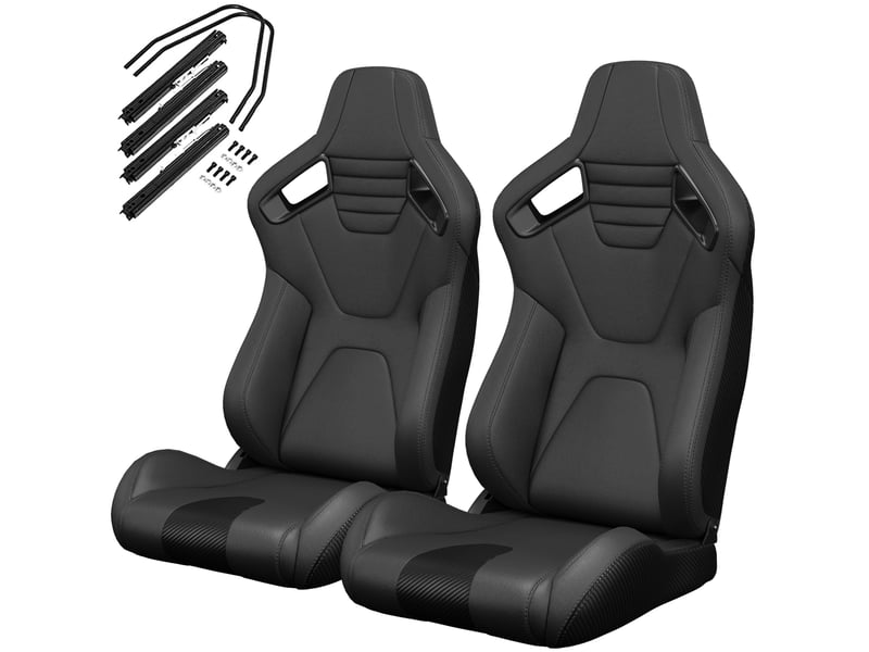 Lot de 2 sièges baquets racing noir pvc inclinables effet carbone avec glissières  - Conforama B