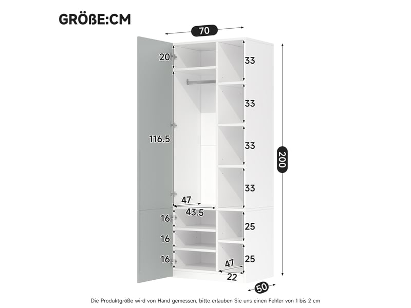  Armoire avec tringle et 10 compartiments 70 × 50 × 200 cm, gris IKSETERA TRADING LTD - Conforama C