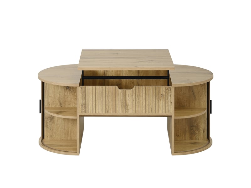  Table basse relevable avec 2 portes coulissantes et étagères pour salon 100×50×40,5 cm en mdf chêne  - Conforama D