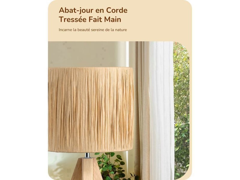  Lampe de chevet t21001 trépied bois massif abat-jour beige cylindre 370618_AAAYP05988_6_DROPFR - Conforama B