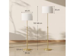 Lampadaire 40x40x168 cm réglable métal doré