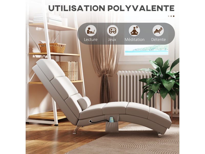  Fauteuil relax salon fauteuil de massage et chauffage meridienne avec télécommande et oreiller, crème, tissu effet lin  - Conforama R