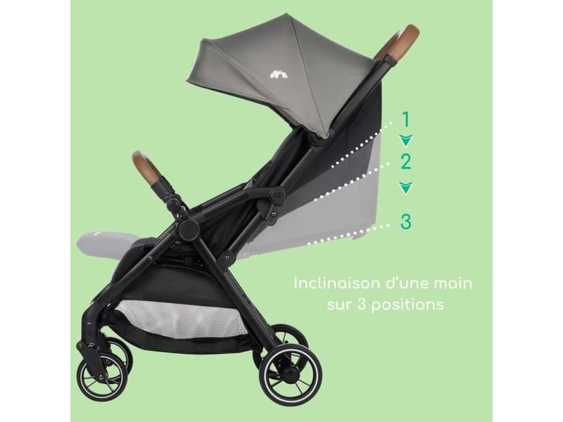  Poussette citadine ultra compacte 0-22 kg avec pliage automatique 3 positions dossier inclinable harnais 5 points noir 1147077210 - Conforama D