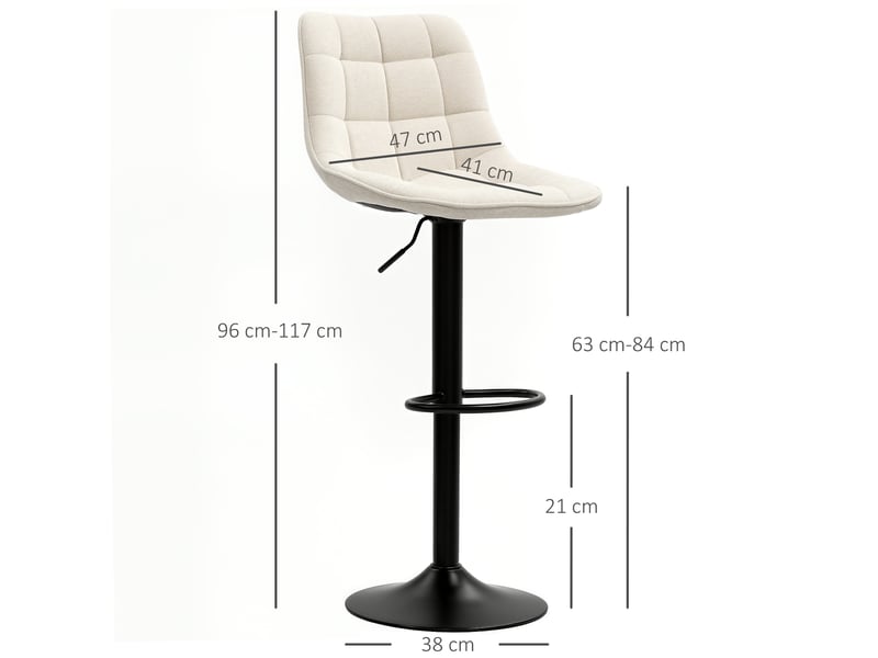  Lot de 2 tabourets de bar beige rembourrés - pivotants et réglables, cadre acier, effet chenille  - Conforama C