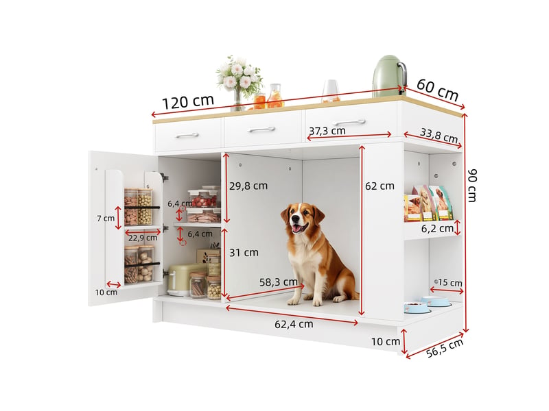  Îlot de cuisine 120x60x90 cm avec 3 tiroirs, 1 range-épices, plateau réglable, mdf, blanc  - Conforama C