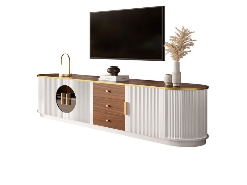  Meuble tv 180 cm-style luxe-3 portes et 3 tiroirs-blanc-mdf GL Store - Conforama A