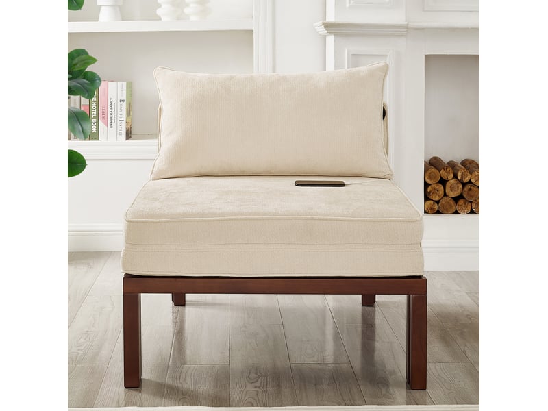  Fauteuil convertible pliable 1 place avec couchage et ports usb et type-c, en velours beige  - Conforama E