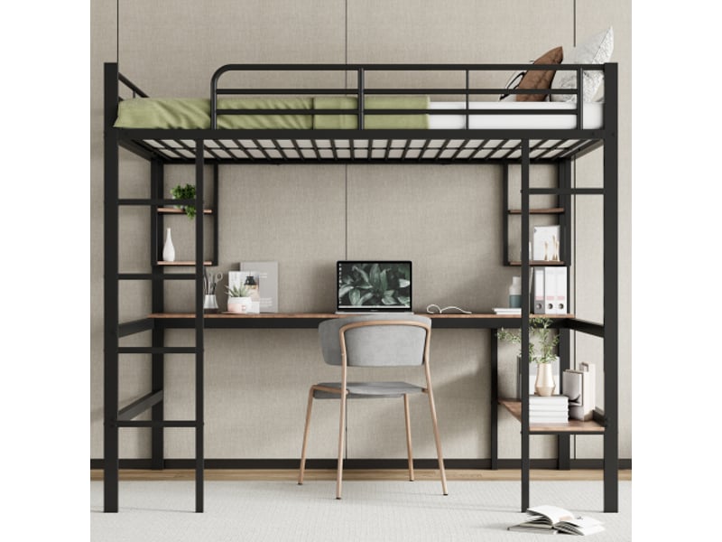  Lit mezzanine 140x200 cm coloris noir métal lit enfant noir - Conforama B