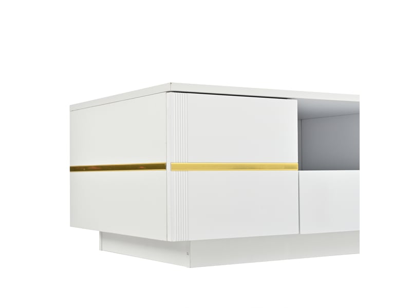  Table basse avec 2 portes, tiroir et niche en mdf pour salon 100×50×35,5 cm blanche et dorée  - Conforama D
