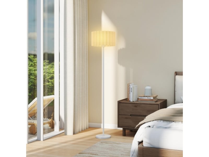  Lampadaire e27 avec abat-jour ondulé, blanc, interrupteur au pied, pour salon et chambre, sans ampoule  - Conforama C