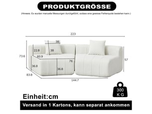 Canapé incurvé modulable - 223 x 83.8 x 73.6 cm-blanc - canapé demi-cercle en chenille design touches de piano avec 2 coussins