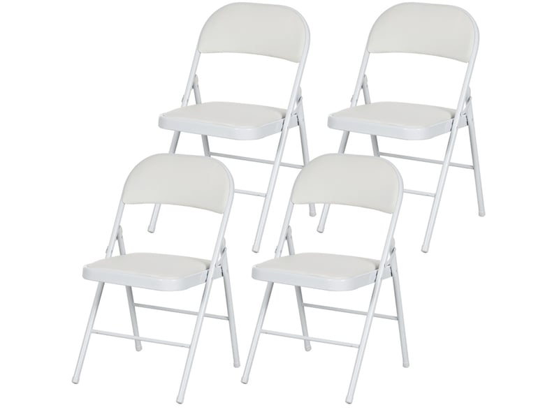Lot de 4 chaises pliantes avec assise rembourrée, revêtement en cuir régénéré, pieds en acier, blanches - Conforama A