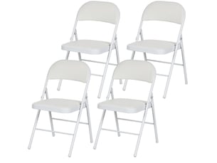 Lot de 4 chaises pliantes avec assise rembourrée, revêtement en cuir régénéré, pieds en acier, blanches