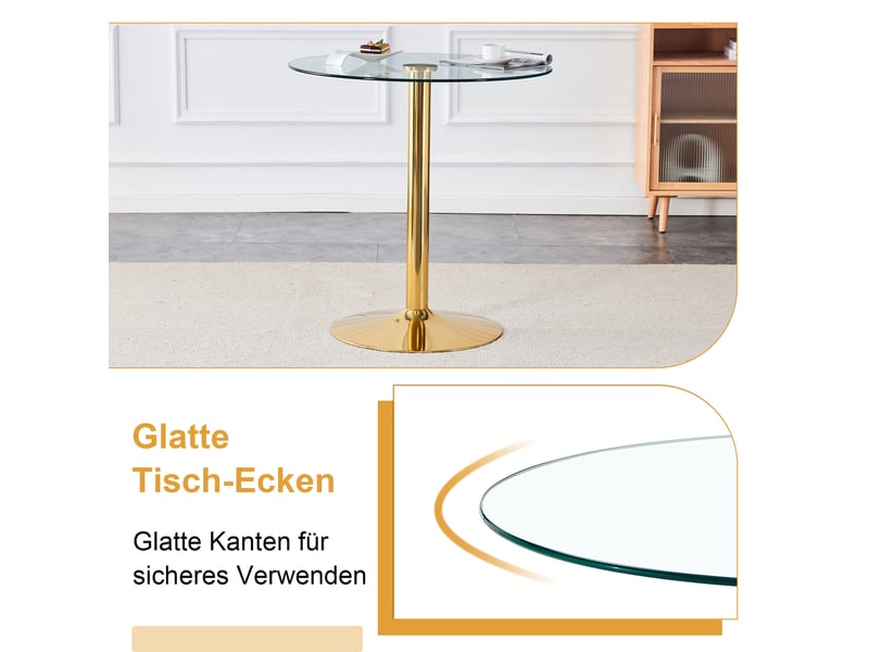  Ensemble table de bar avec 2 tabourets transparents, table haute ronde en verre de 89 cm, structure dorée avec repose-pieds  - Conforama W