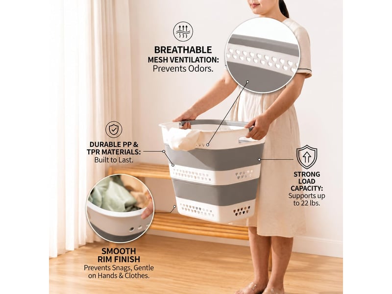 Lot de 2 panier à linge pliable 42 l avec poignées, bac à linge escamotable et gain de place pour salle de bain - Conforama E