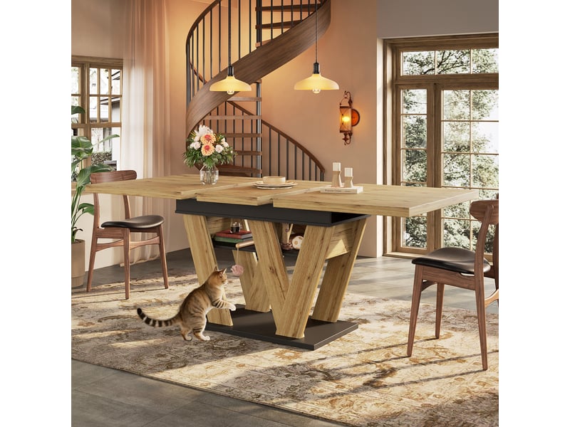 Table extensible avec rangement pour salle à manger en mdf 119–158,5×80×75 cm noir et naturel  - Conforama B