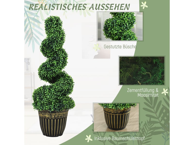 Lot de 2 buis artificiels en spirale avec pot h 90 cm vert  - Conforama D