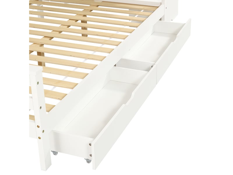  Lit superposé enfant 90x200 et 120x200 cm – blanc et naturel – 2 tiroirs à roulettes et escalier d’angle  - Conforama E