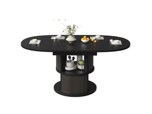 Table à manger ovale extensible 118-158x118x77 cm avec rangement, noire