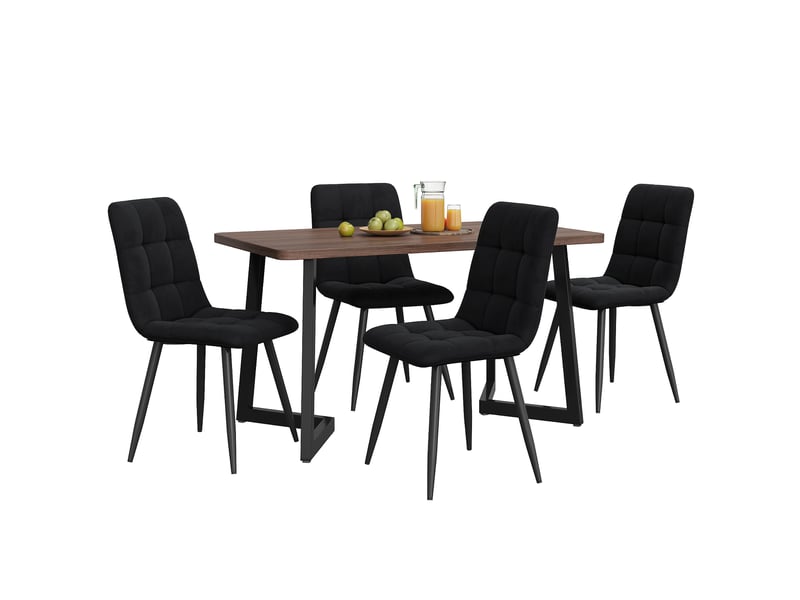  Ensemble table et chaises avec 1 table et 4 chaises  - pour cuisine - mdf, métal et velours - noyer  - Conforama A