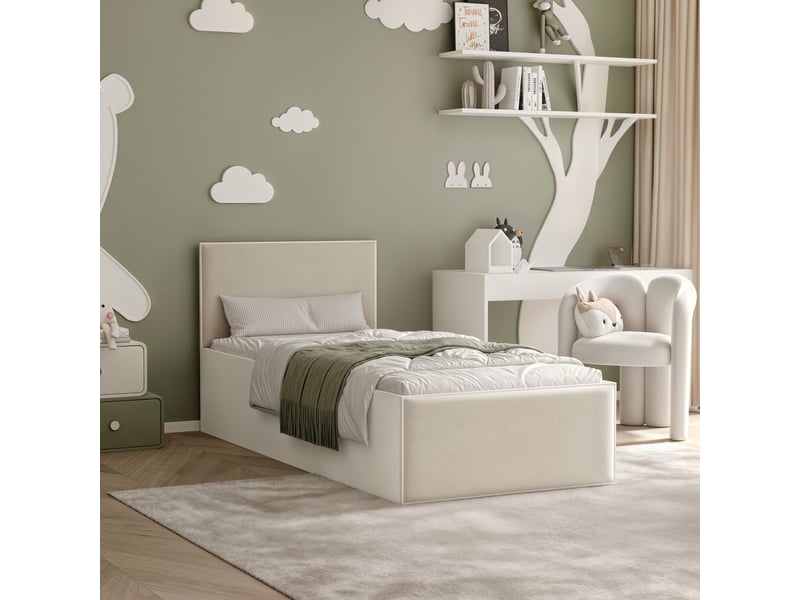  Lit coffre sashi - 90x200 cm - avec matelas - tissu velours - blanc beige clair SASHI - Conforama B